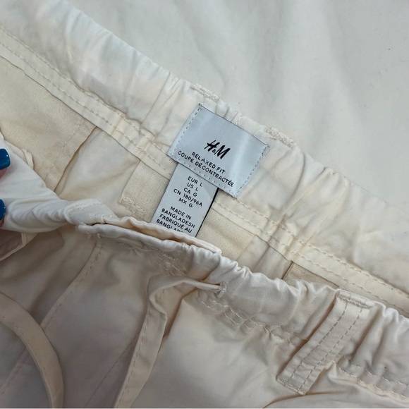 H&M Cream Off White Cotton Relaxed Fit Lightweight Pants Size L - Picture 5 of 7